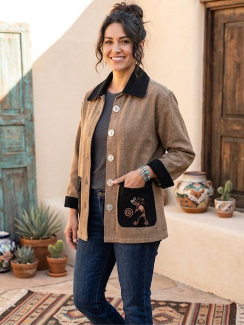 Kokopelli Venus Imports Boutique Embroidered Jacket Women Size S